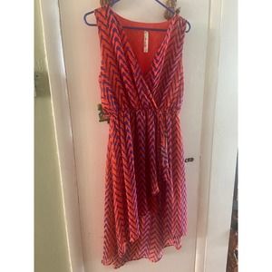 Multicolor hi/lo dress elastic waist, front wrap detail